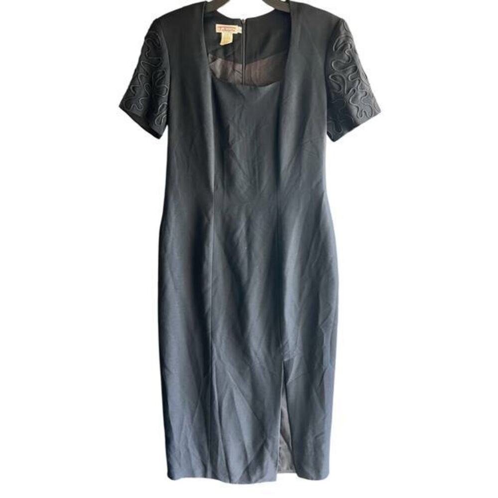 TALBOTS vtg lbd square neckline brocade sleeves elegant dress sz 12